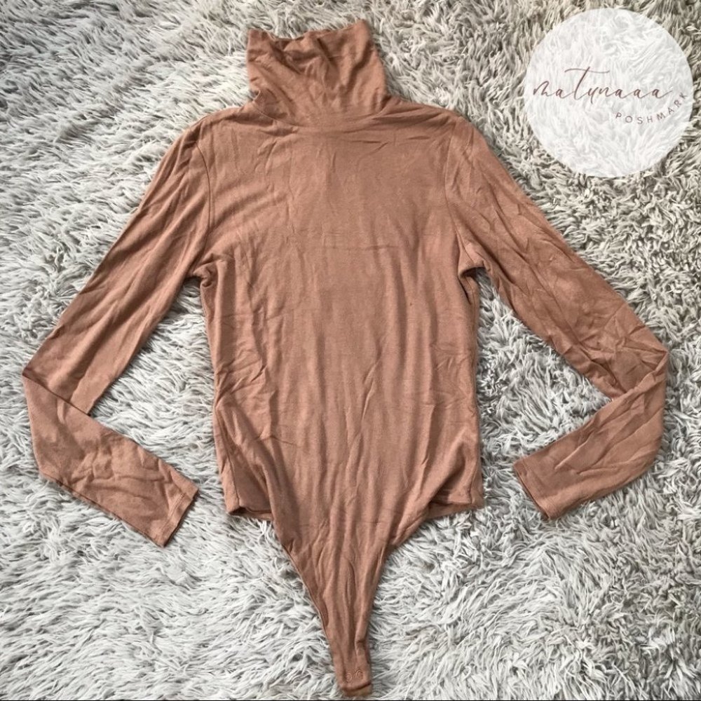 Naked Wardrobe Turtleneck Bodysuit in Coco M